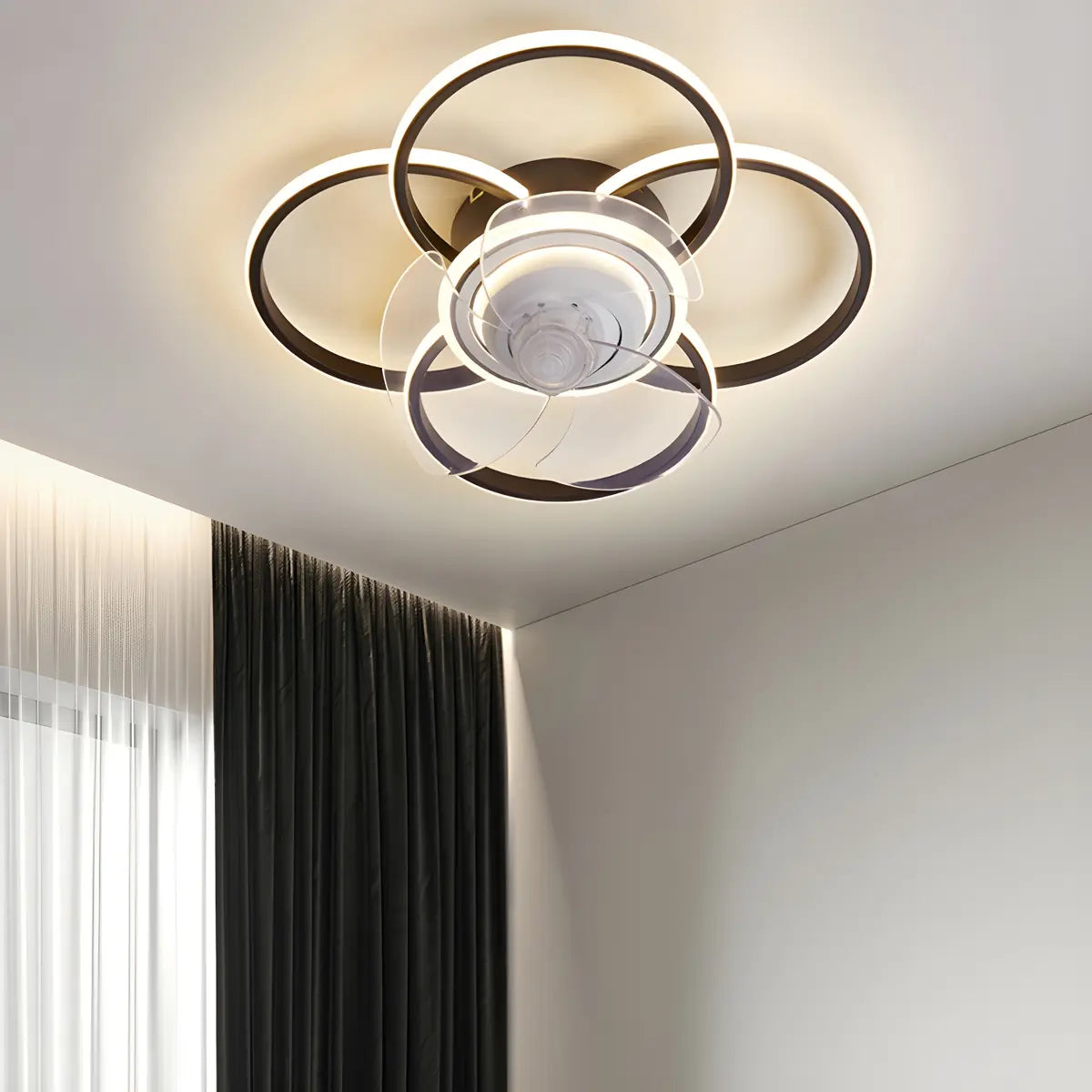 Stylish 5-Light Multi-Ring Metal Ceiling Fan with Light Image - 1