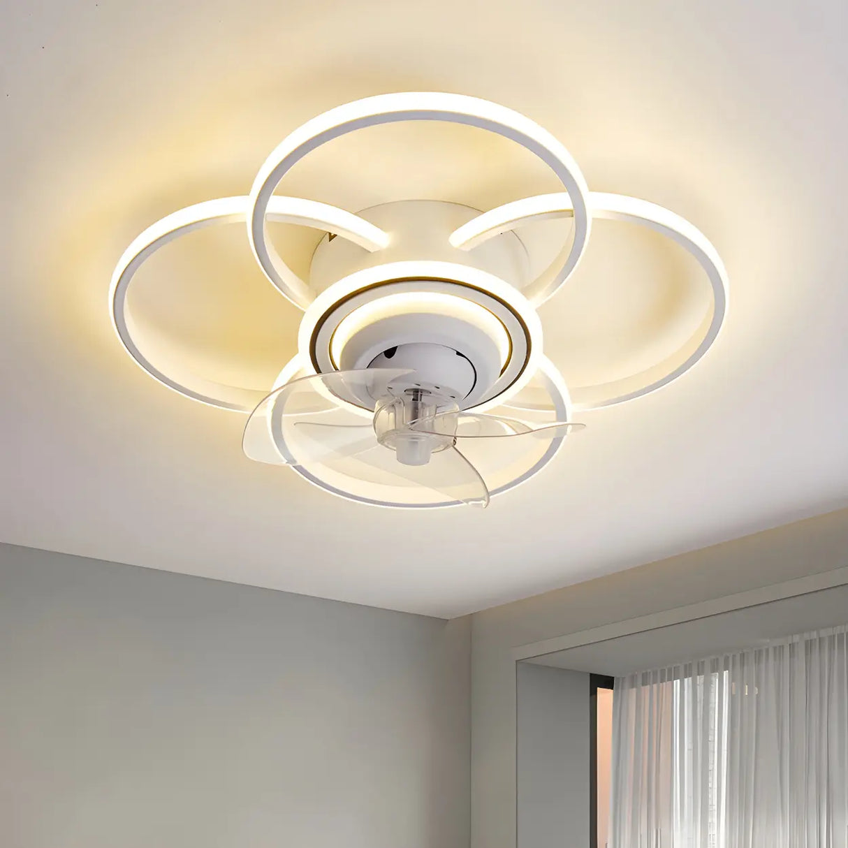 Stylish 5-Light Multi-Ring Metal Ceiling Fan with Light Image - 18