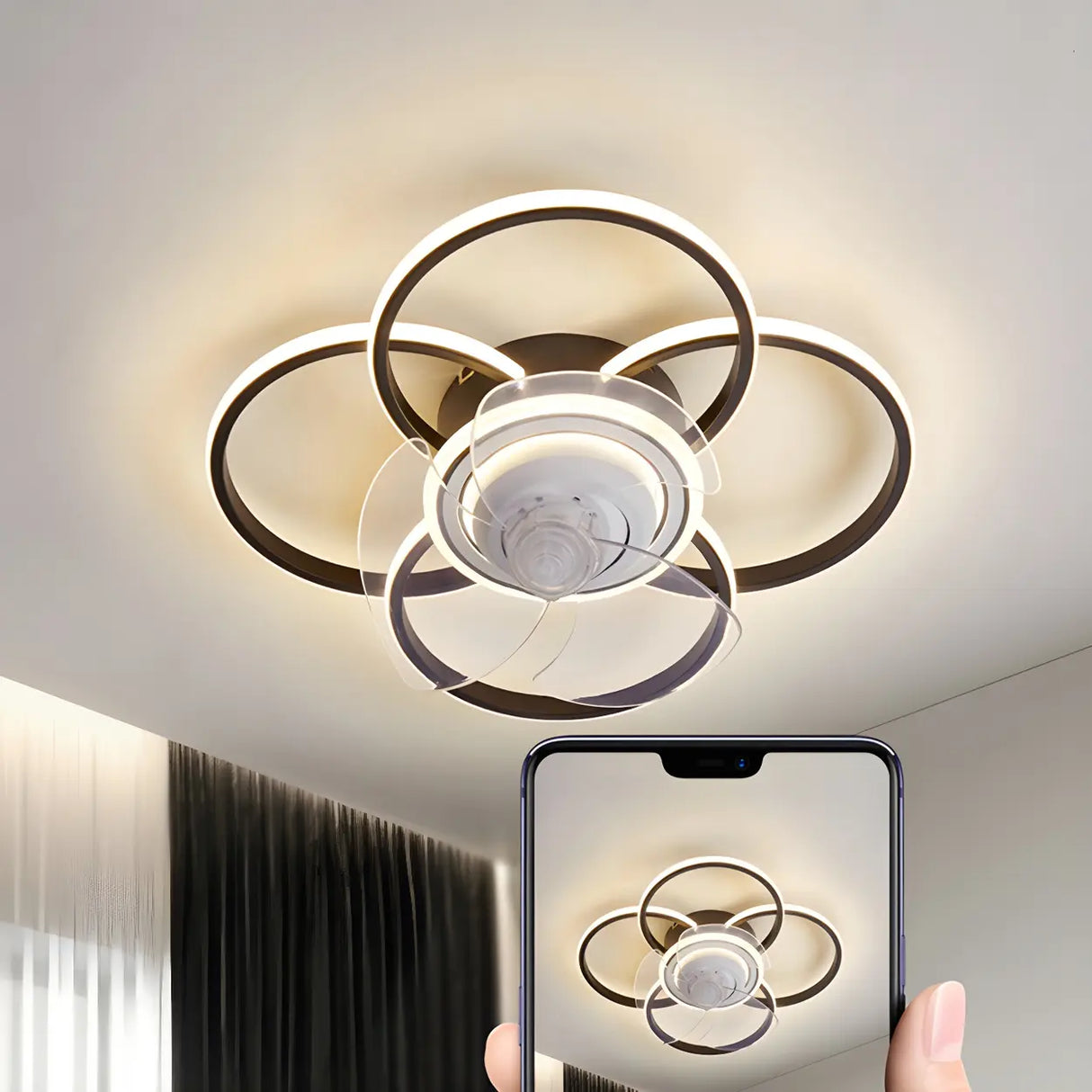 Stylish 5-Light Multi-Ring Metal Ceiling Fan with Light Image - 17