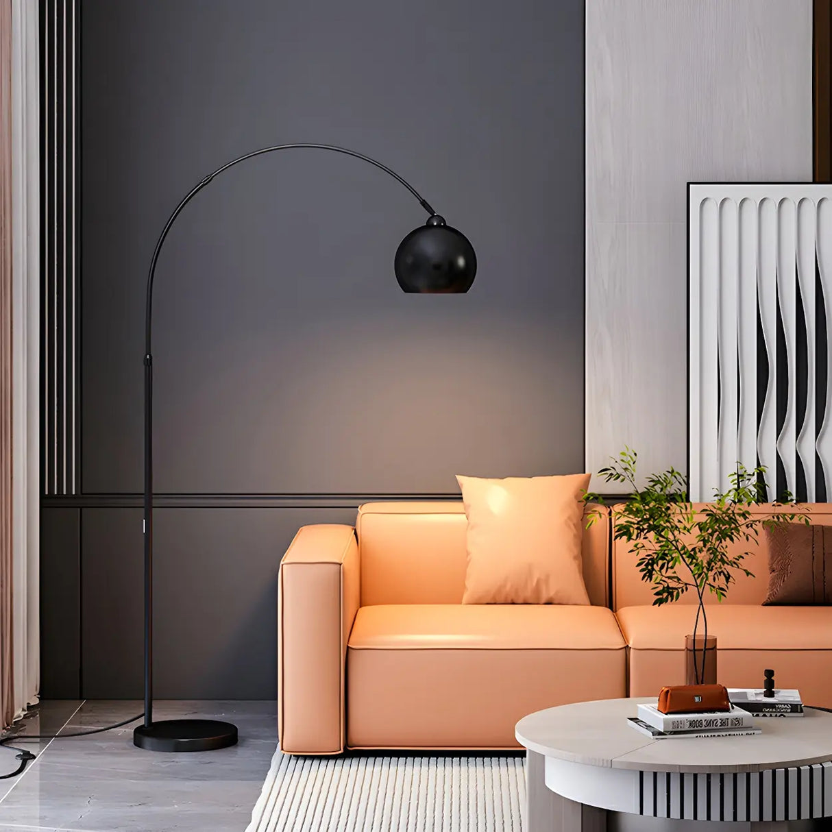Stylish Adjustable Chrome Dome and Arc Floor Lamp Image - 15