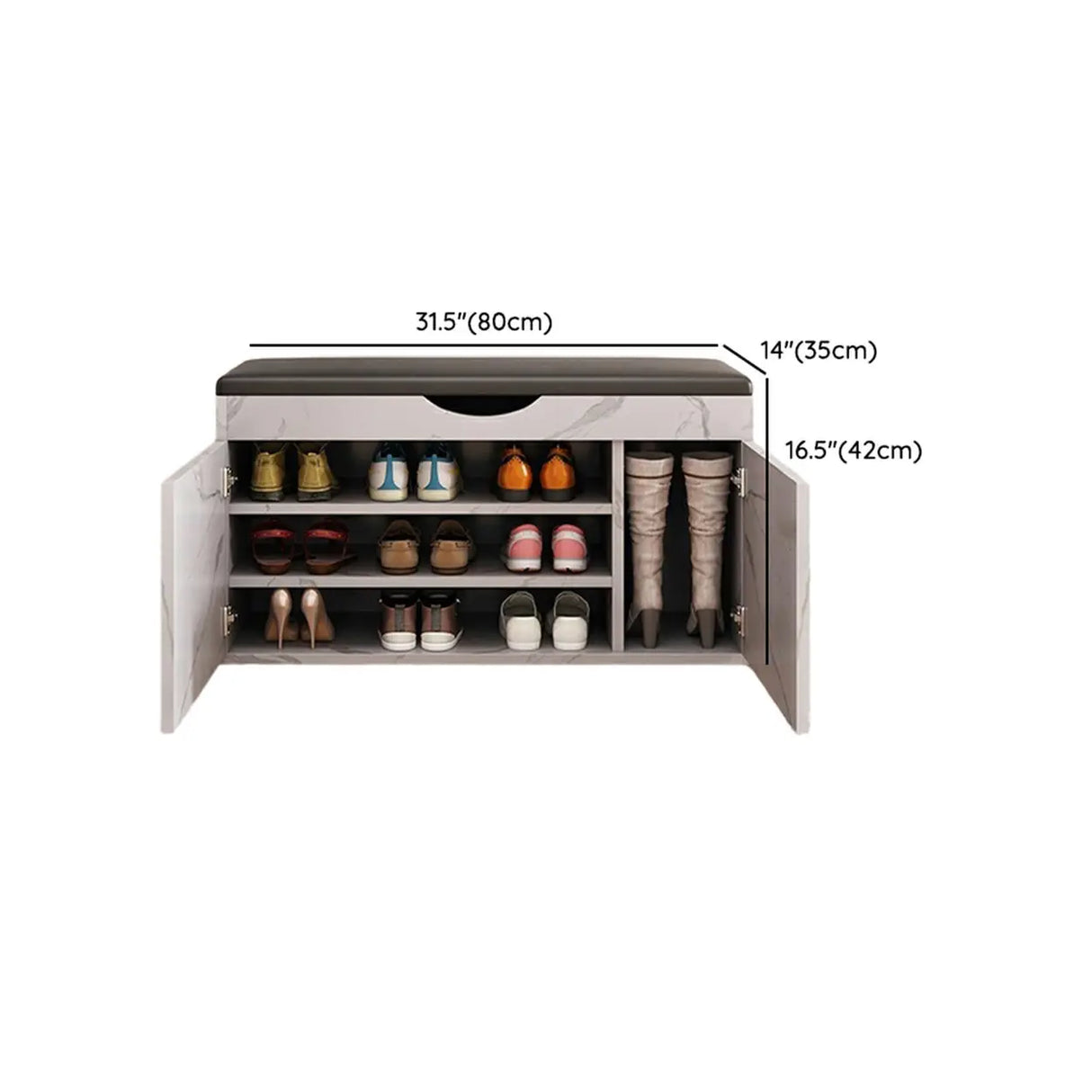Stylish Adjustable Marble Hallway White Shoe Storage Bench Image - 42
