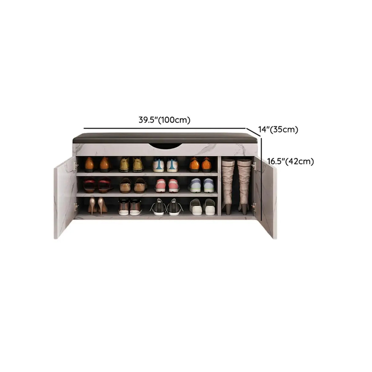 Stylish Adjustable Marble Hallway White Shoe Storage Bench Image - 43