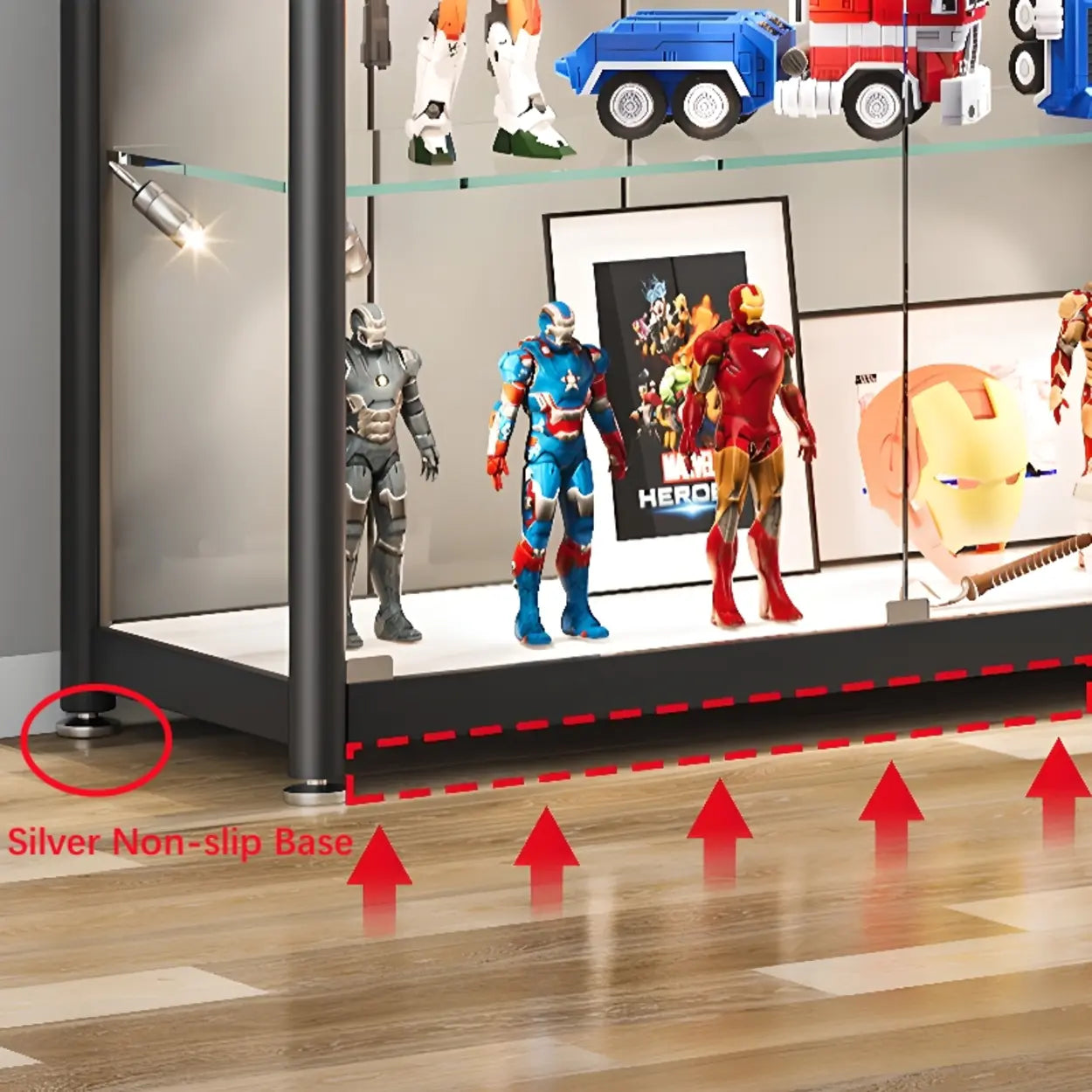 Stylish Black Clear Glass Adjustable Display Cabinet Image - 2