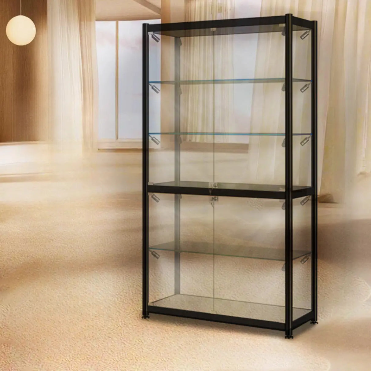 Stylish Black Clear Glass Adjustable Display Cabinet Image - 4