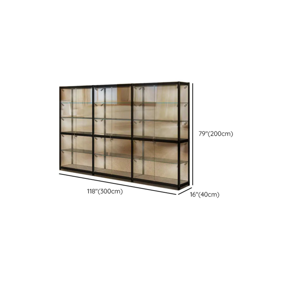 Stylish Black Clear Glass Adjustable Display Cabinet Image - 34