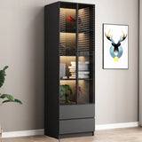 Stylish Black Living Room Glass Door Display Cabinet Image - 11