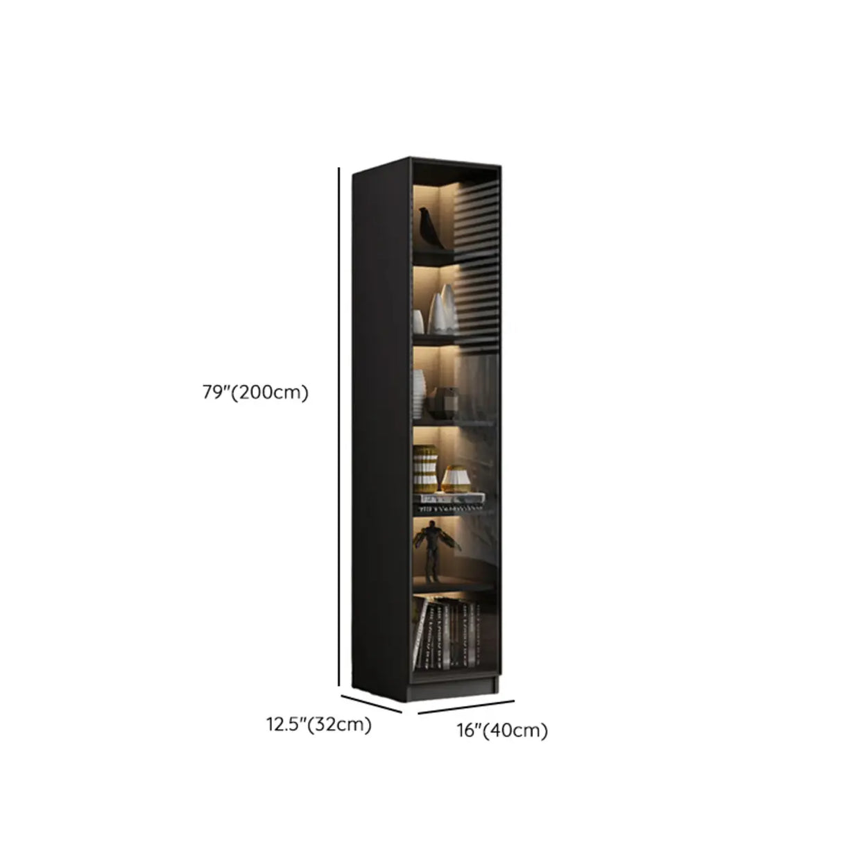 Stylish Black Living Room Glass Door Display Cabinet 