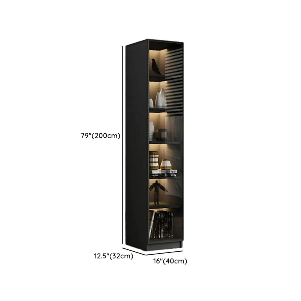 Stylish Black Metal Large Multi-Shelf Display Cabinet 