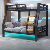 Stylish Black Metal Twin Bunk Bed Frame with Guardrail Image - 1