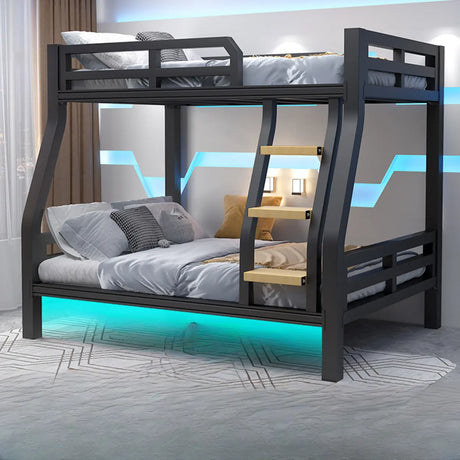 Stylish Black Metal Twin Bunk Bed Frame with Guardrail Image - 1