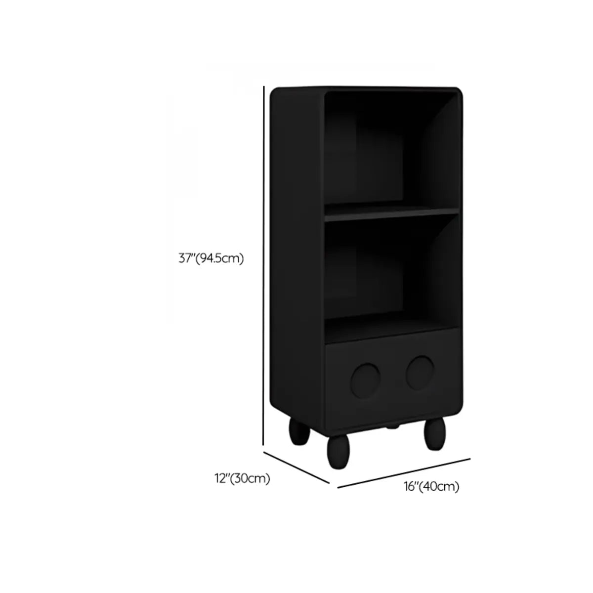 Stylish Black Rectangular Wood Sliding Storage Bookcase 