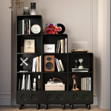 Stylish Black Rectangular Wood Sliding Storage Bookcase Image - 3