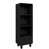 Stylish Black Rectangular Wood Sliding Storage Bookcase Image - 4