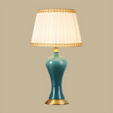 Stylish Blue Vase Ceramic Base Fabric Shade Table Lamp Image - 11