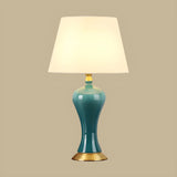 Stylish Blue Vase Ceramic Base Fabric Shade Table Lamp Image - 7