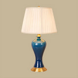 Stylish Blue Vase Ceramic Base Fabric Shade Table Lamp Image - 8