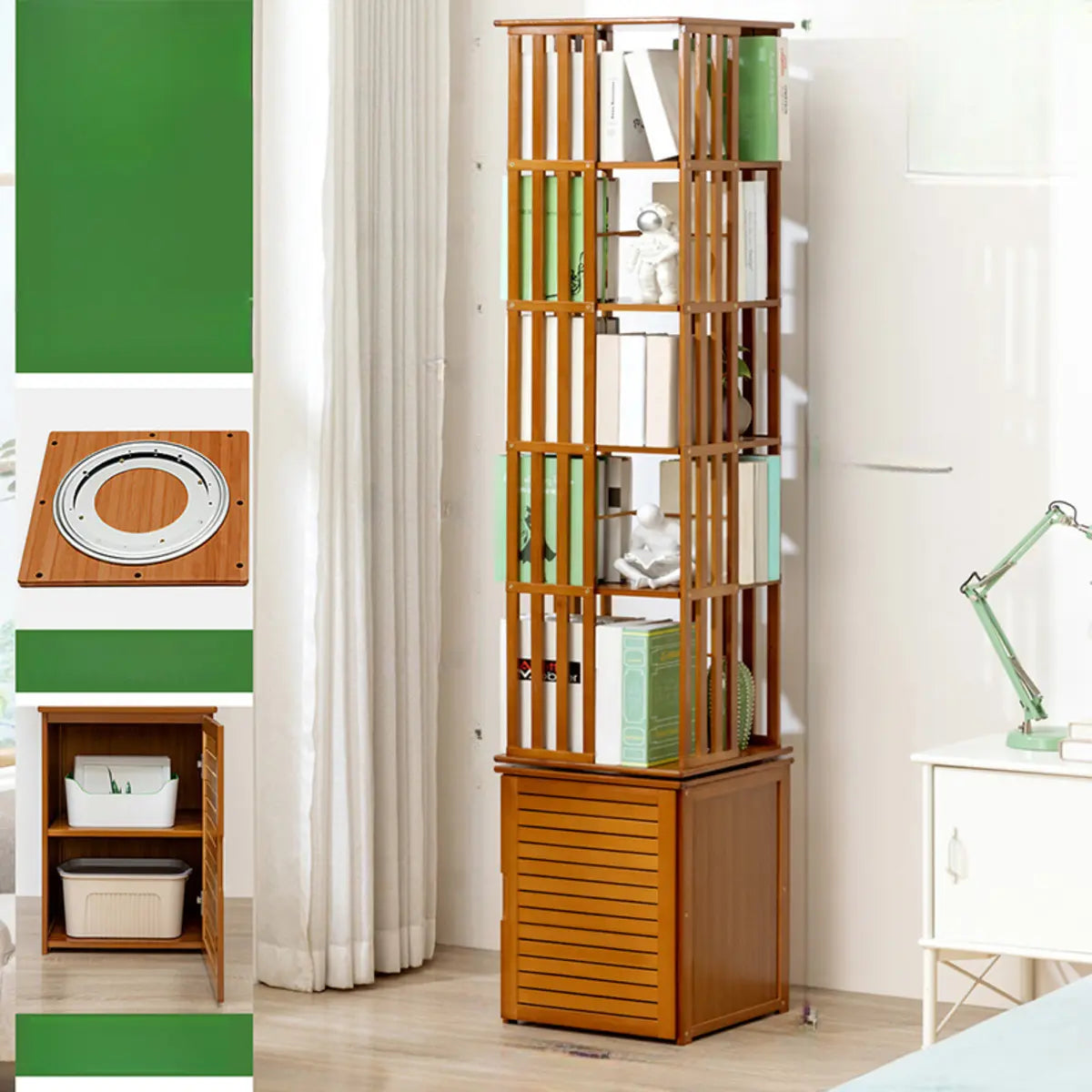 Stylish Brown Square Wooden Narrow Storage Bookcase Image - 8