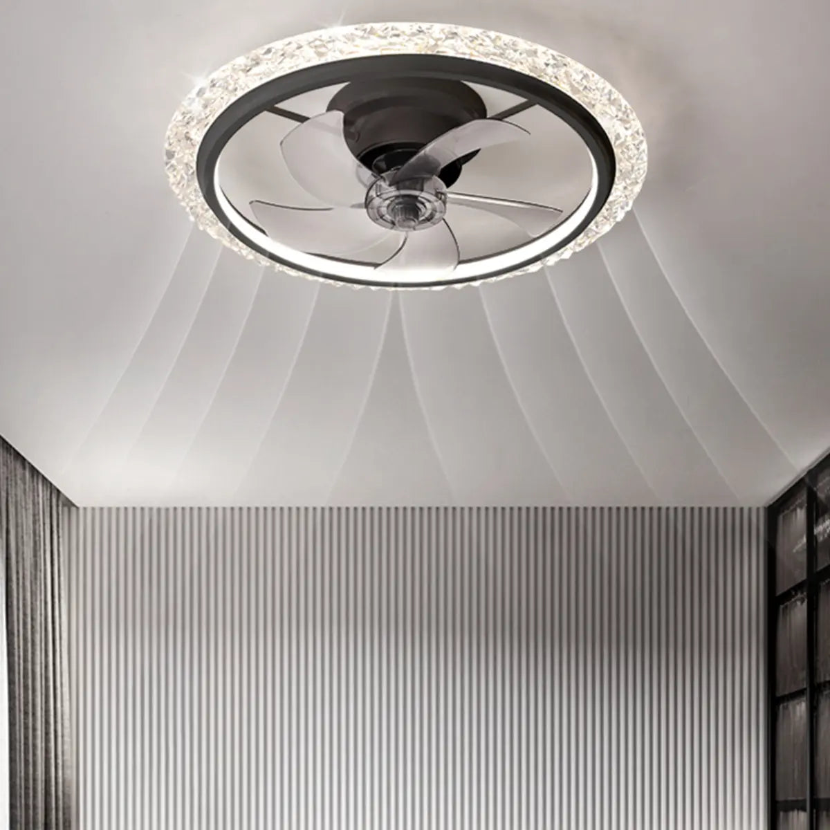 Stylish Clear 5-Blade Round Crystal Ceiling Fan Light Image - 3