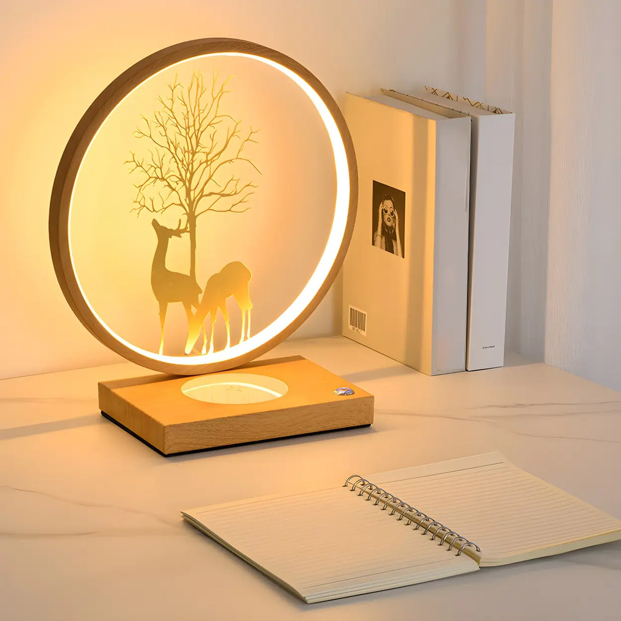 Stylish Creative Deer Silhouette Circle Table Lamp Image - 1