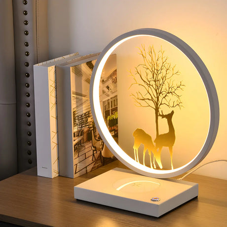 Stylish Creative Deer Silhouette Circle Table Lamp Image - 3