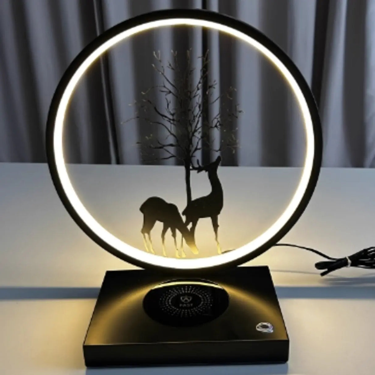 Stylish Creative Deer Silhouette Circle Table Lamp Image - 2