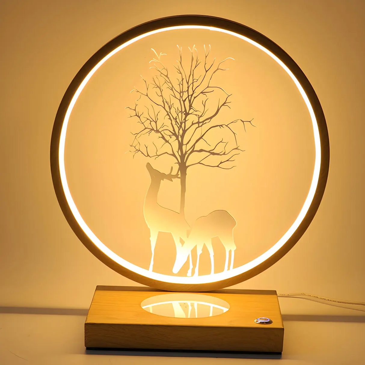 Stylish Creative Deer Silhouette Circle Table Lamp Image - 8