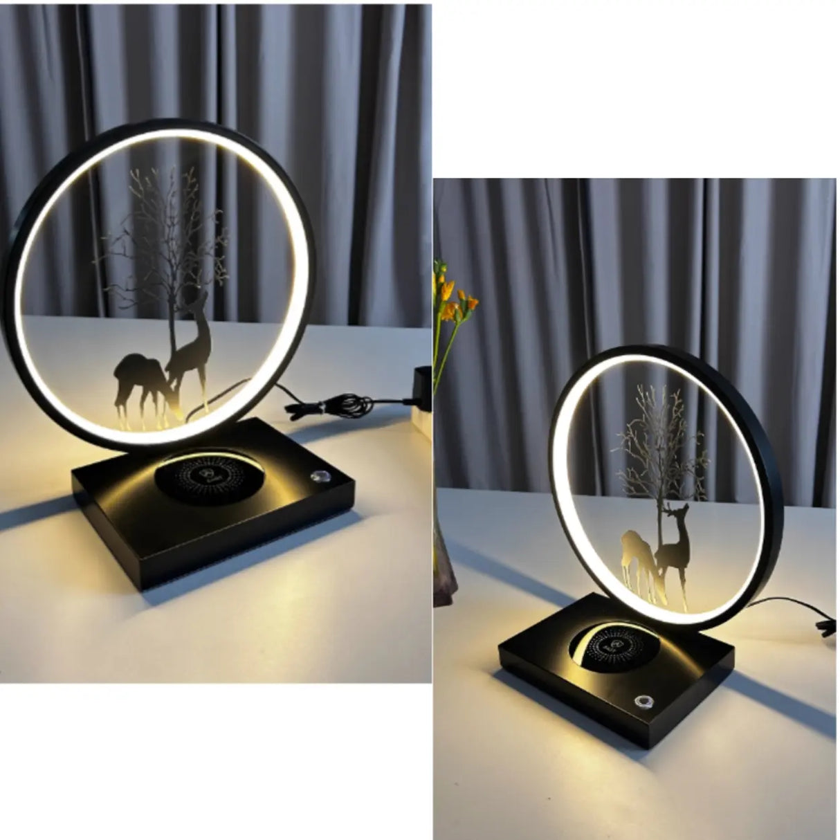 Stylish Creative Deer Silhouette Circle Table Lamp Image - 4