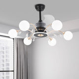 Stylish Crystal Accent Globe Shade Chandelier Fan Light Image - 3