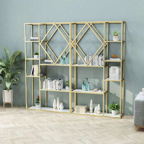 Stylish Geometric Metallic Gold Steel Display Bookshelf Image - 1