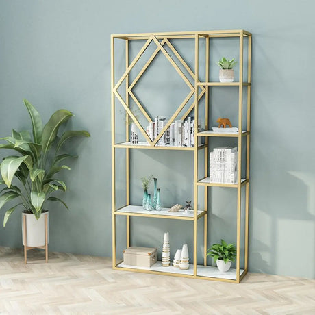 Stylish Geometric Metallic Gold Steel Display Bookshelf Image - 2