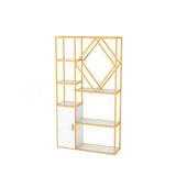 Stylish Geometric Metallic Gold Steel Display Bookshelf Image - 5