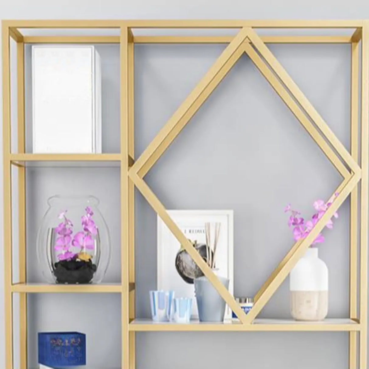 Stylish Geometric Metallic Gold Steel Display Bookshelf Image - 6