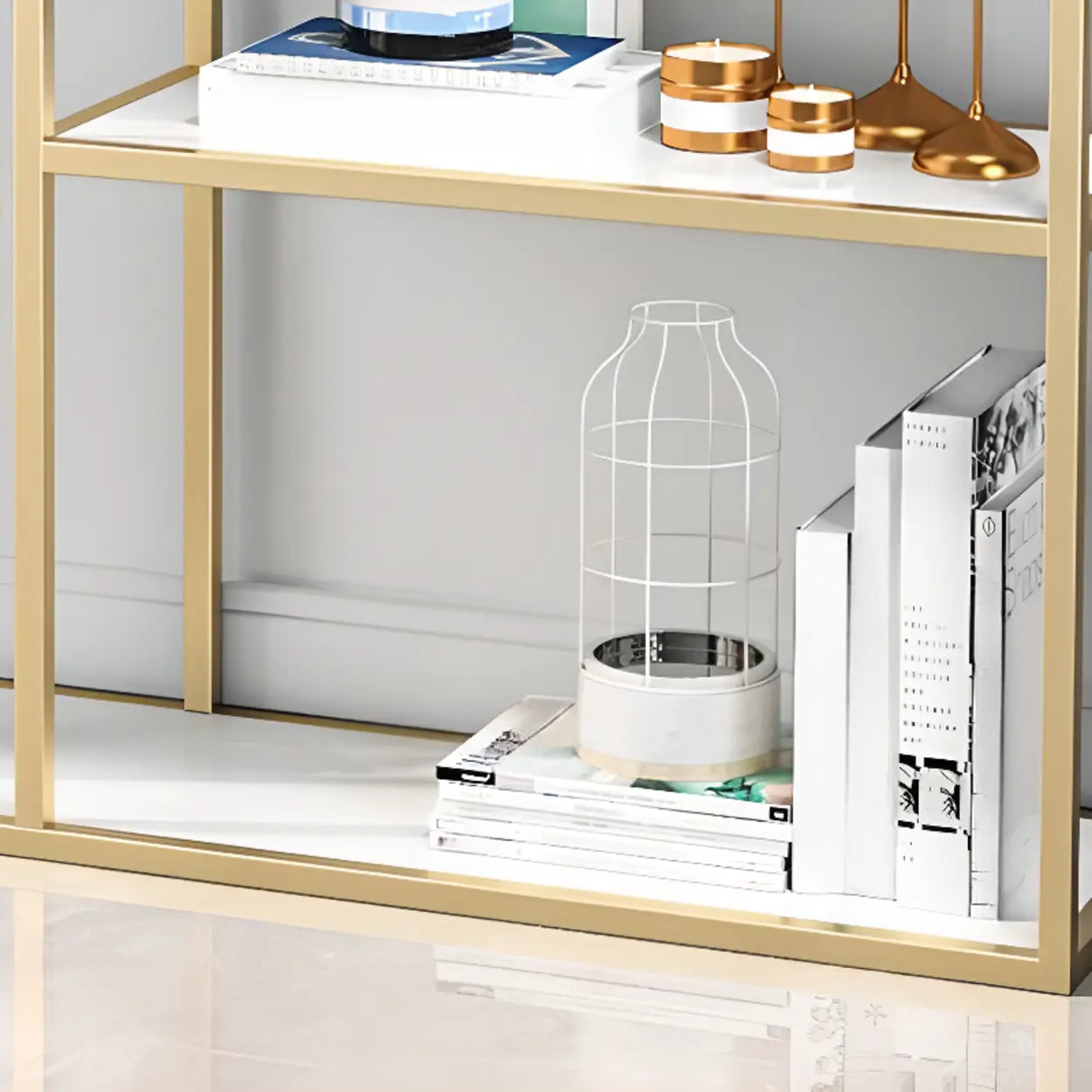 Stylish Geometric Metallic Gold Steel Display Bookshelf Image - 7