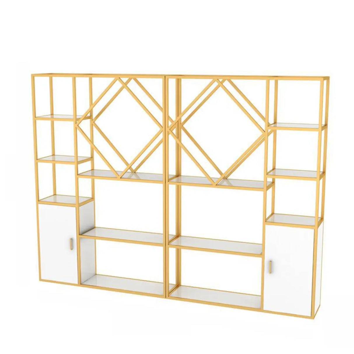 Stylish Geometric Metallic Gold Steel Display Bookshelf Image - 8