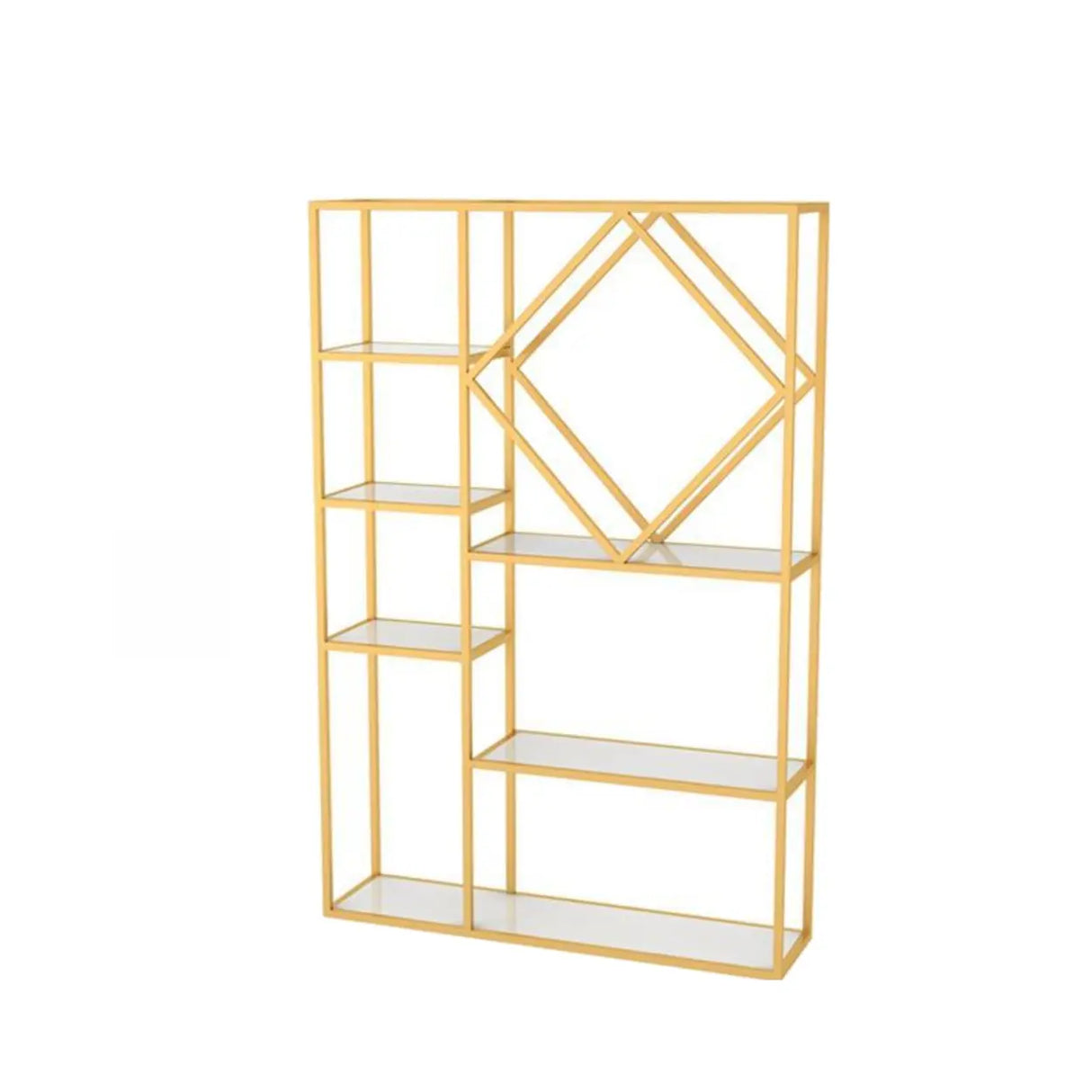 Stylish Geometric Metallic Gold Steel Display Bookshelf Image - 9