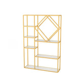 Stylish Geometric Metallic Gold Steel Display Bookshelf Image - 9