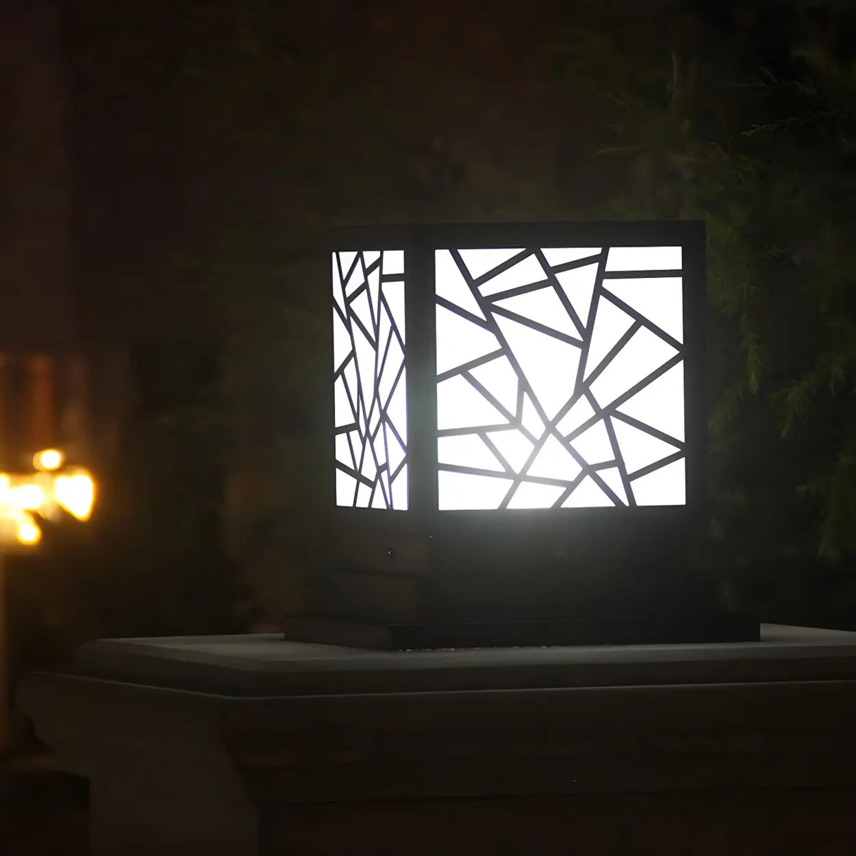 Stylish Geometric Solar Black Outdoor Post Table Lamp Image - 12