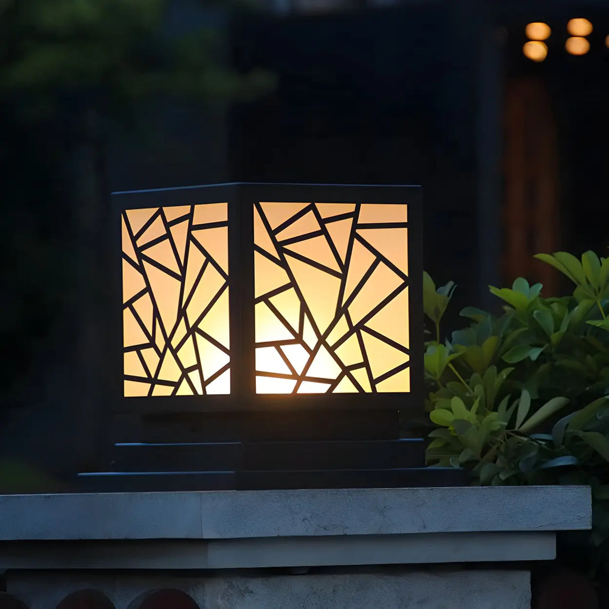 Stylish Geometric Solar Black Outdoor Post Table Lamp Image - 13