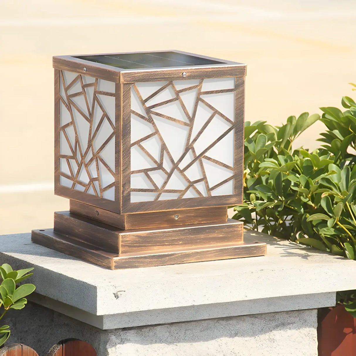 Stylish Geometric Solar Black Outdoor Post Table Lamp Image - 14