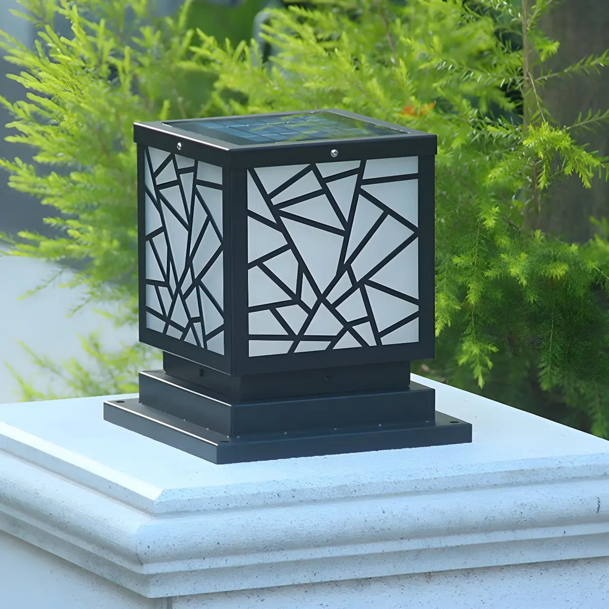 Stylish Geometric Solar Black Outdoor Post Table Lamp Image - 15