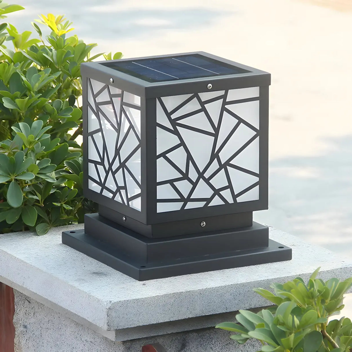 Stylish Geometric Solar Black Outdoor Post Table Lamp Image - 16