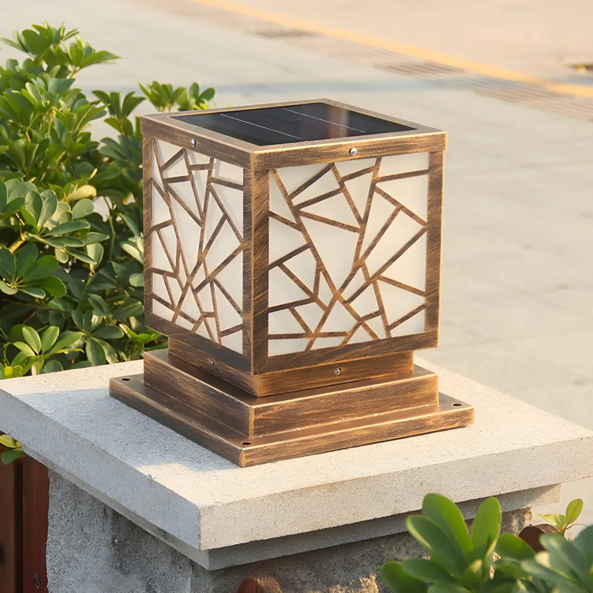 Stylish Geometric Solar Black Outdoor Post Table Lamp Image - 17