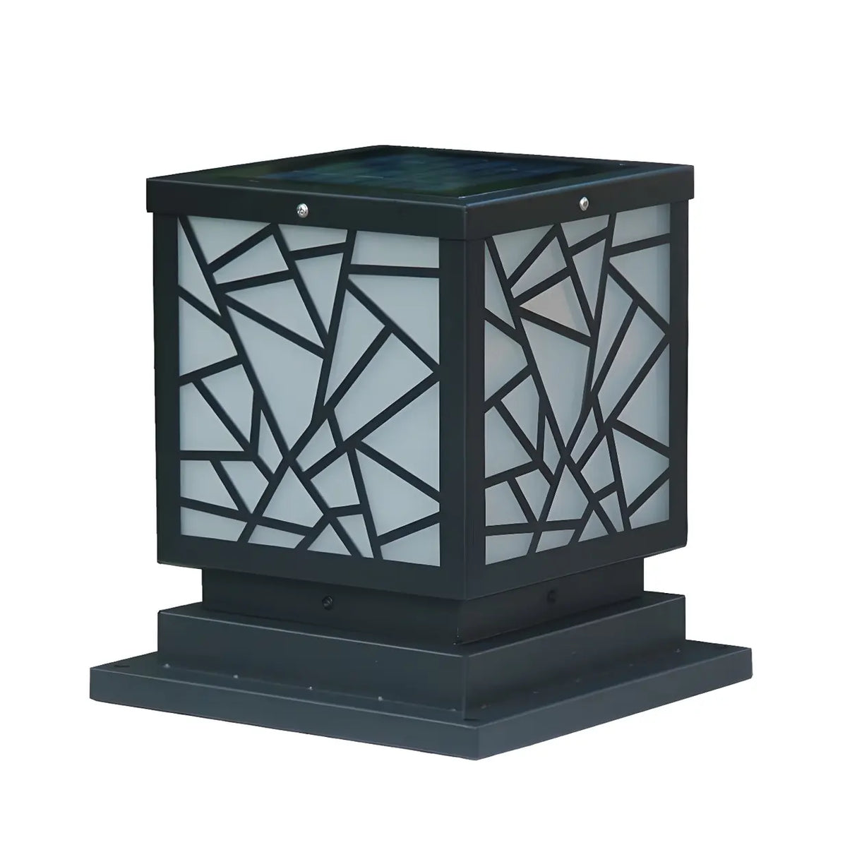 Stylish Geometric Solar Black Outdoor Post Table Lamp Image - 3