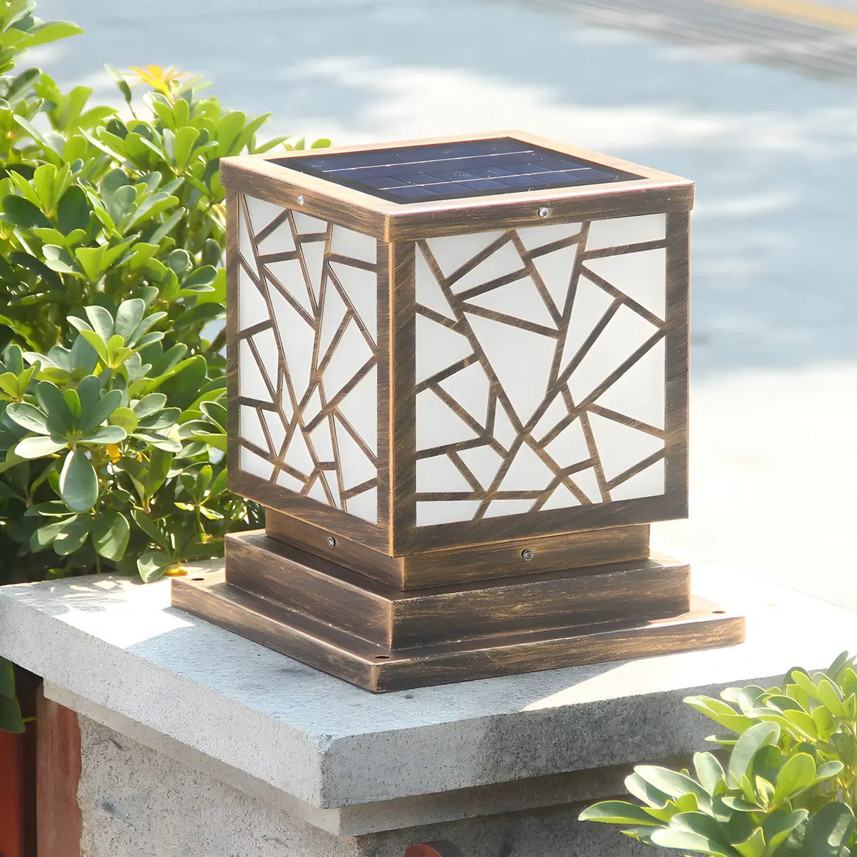 Stylish Geometric Solar Black Outdoor Post Table Lamp Image - 4