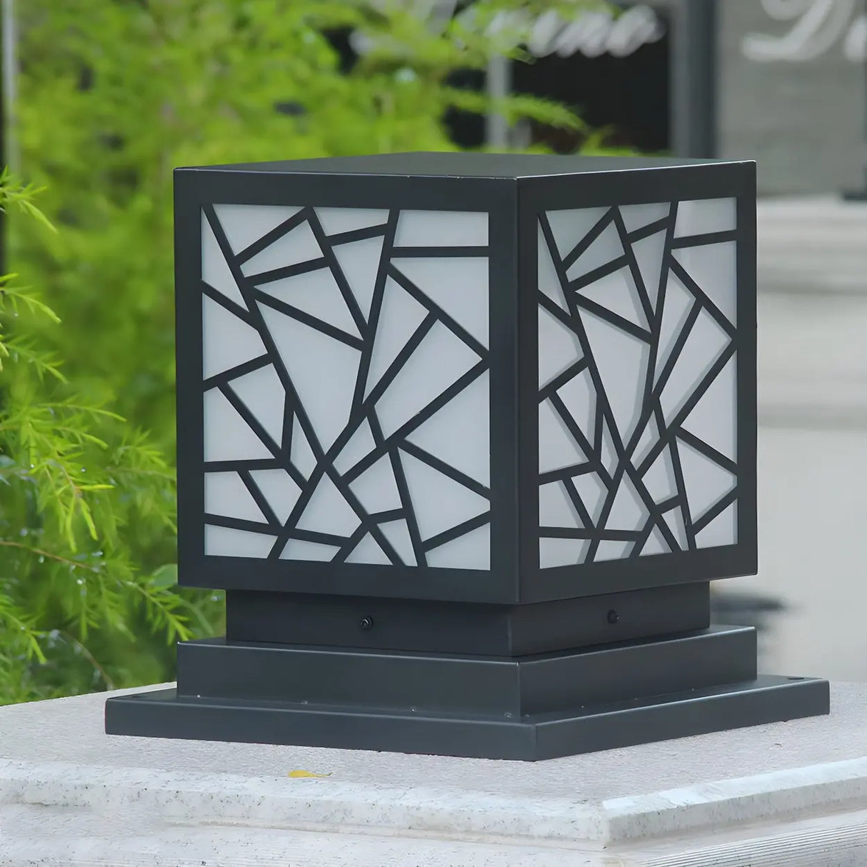 Stylish Geometric Solar Black Outdoor Post Table Lamp Image - 5