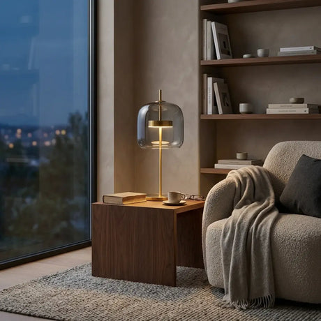 Stylish Glass Dome Geometric Brass Finish Table Lamp