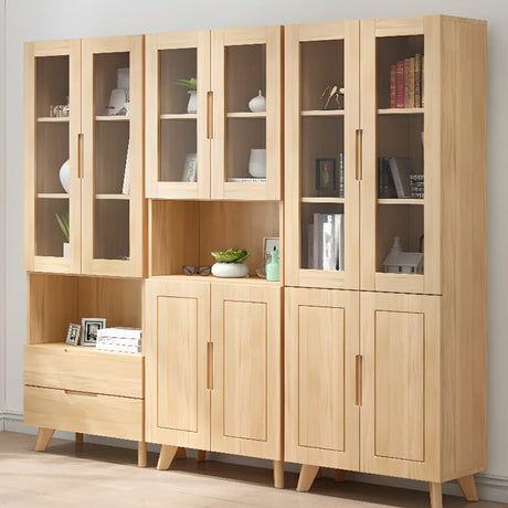 Stylish Glass Doors Closed Back Wood Storage Bookcases Image - 1