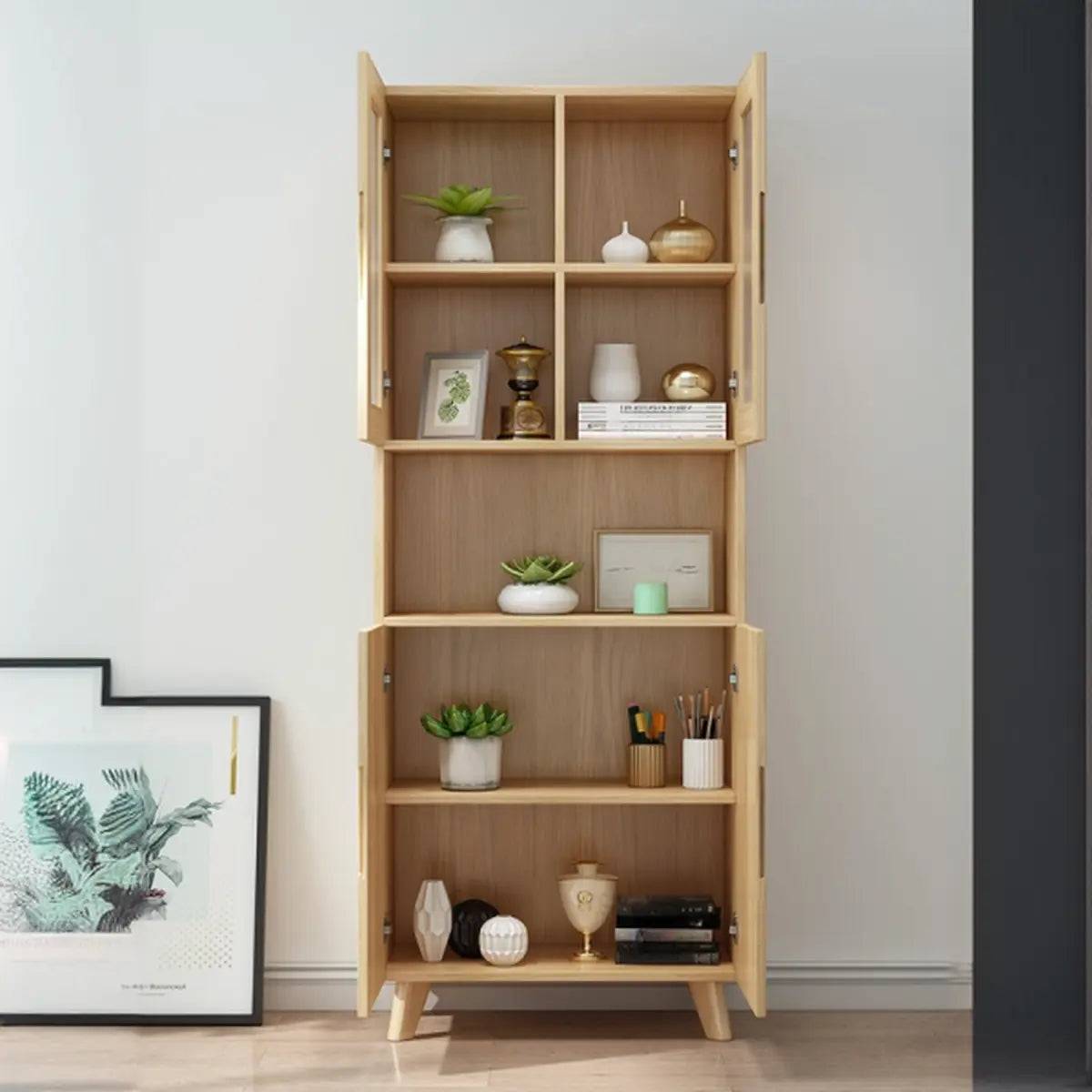 Stylish Glass Doors Closed Back Wood Storage Bookcases Image - 3