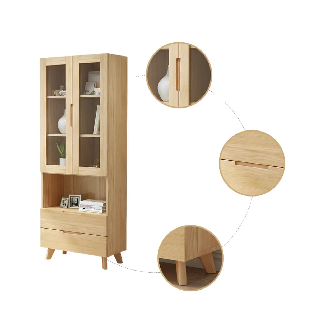 Stylish Glass Doors Closed Back Wood Storage Bookcases Image - 7