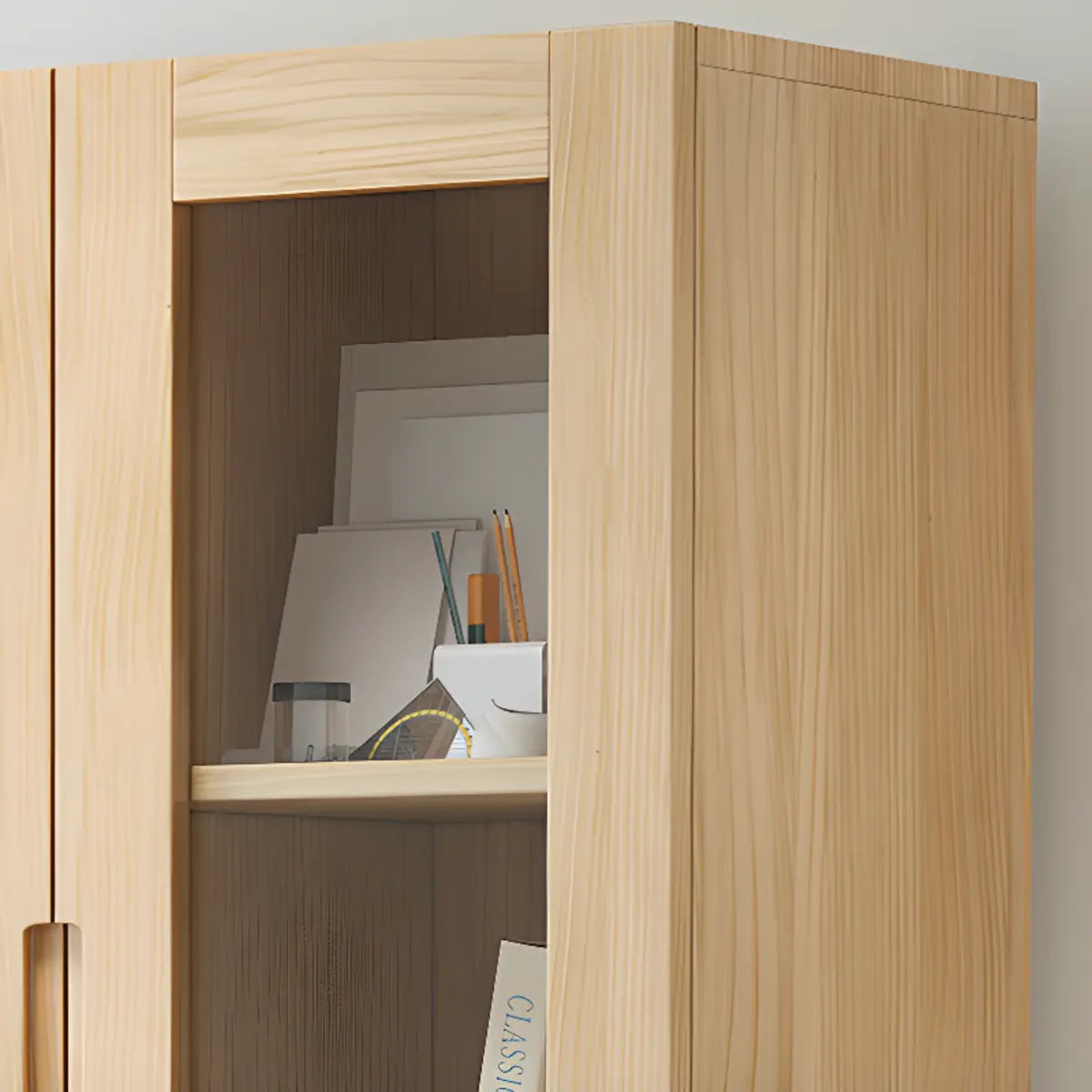 Stylish Glass Doors Closed Back Wood Storage Bookcases Image - 9